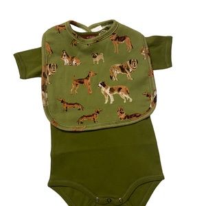 Milkbarn  Green Dog Appliqué Organic Cotton Short Sleeve One Piece